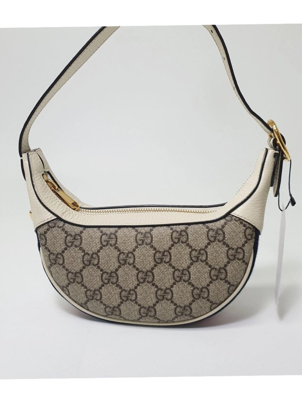 Authentic Gucci GG Canvas Mini Crescent Bag White Leather Trim Shoulder Bag - Picture 2 of 10